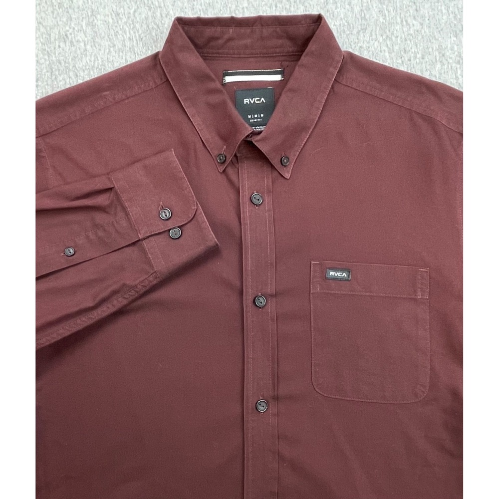 RVCA Shirt Mens Medium Red Cotton Blend Slim Fit Button Down